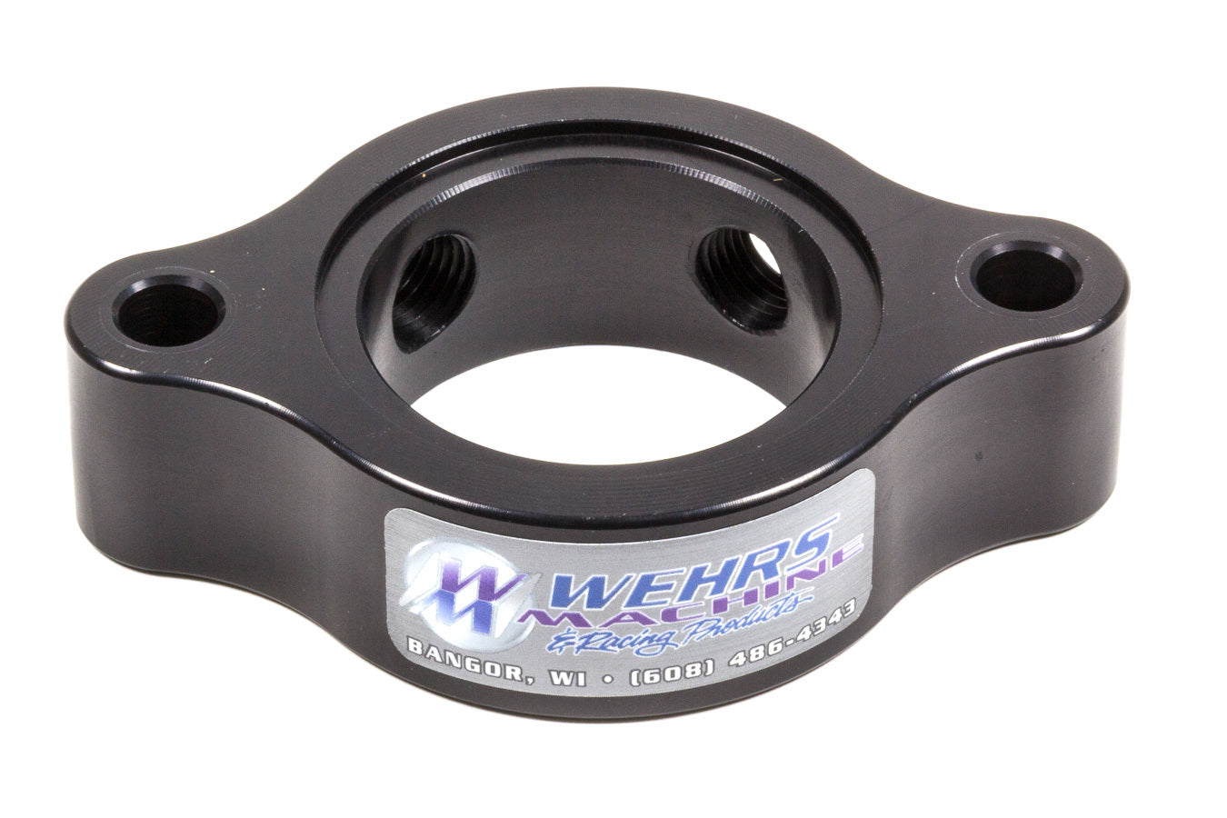 Water Neck Spacer - 1 in Thick - Two 1/4 in NPT Female Ports - Aluminum - Black Anodized - Chevy V8 - Each