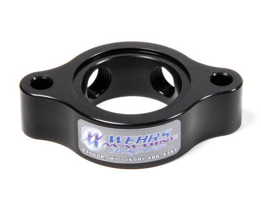 Water Neck Spacer - 1 in Thick - Two 3/8 in NPT Female Ports - Aluminum - Black Anodized - Chevy V8 - Each