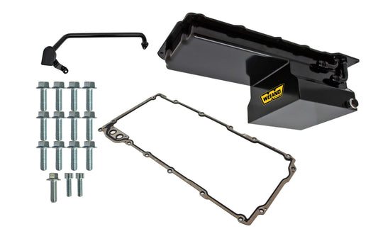 Engine Oil Pan Kit - Fabricated - Rear Sump - 7 qt - 6 in Deep - Gasket / Hardware / Pickup - Steel - Black Paint - Drag - GM LS-Series - Kit