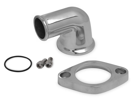 Water Neck - 90 Degree - 1-1/2 in ID Hose - Swivel - O-Ring - Hardware Included - Aluminum - Polished - Chevy V8 - Each