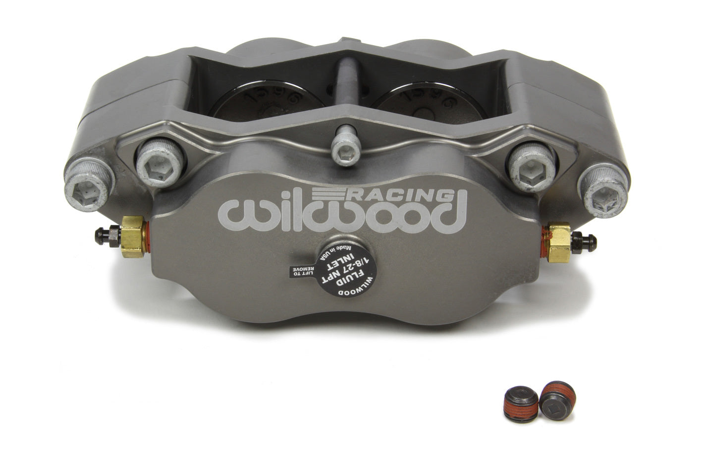 Brake Caliper - Billet Narrow Dynalite - 4 Piston - Aluminum - Gray Anodized - 0.380 in Thick Rotor - 4.750 in Radial Mount - Each