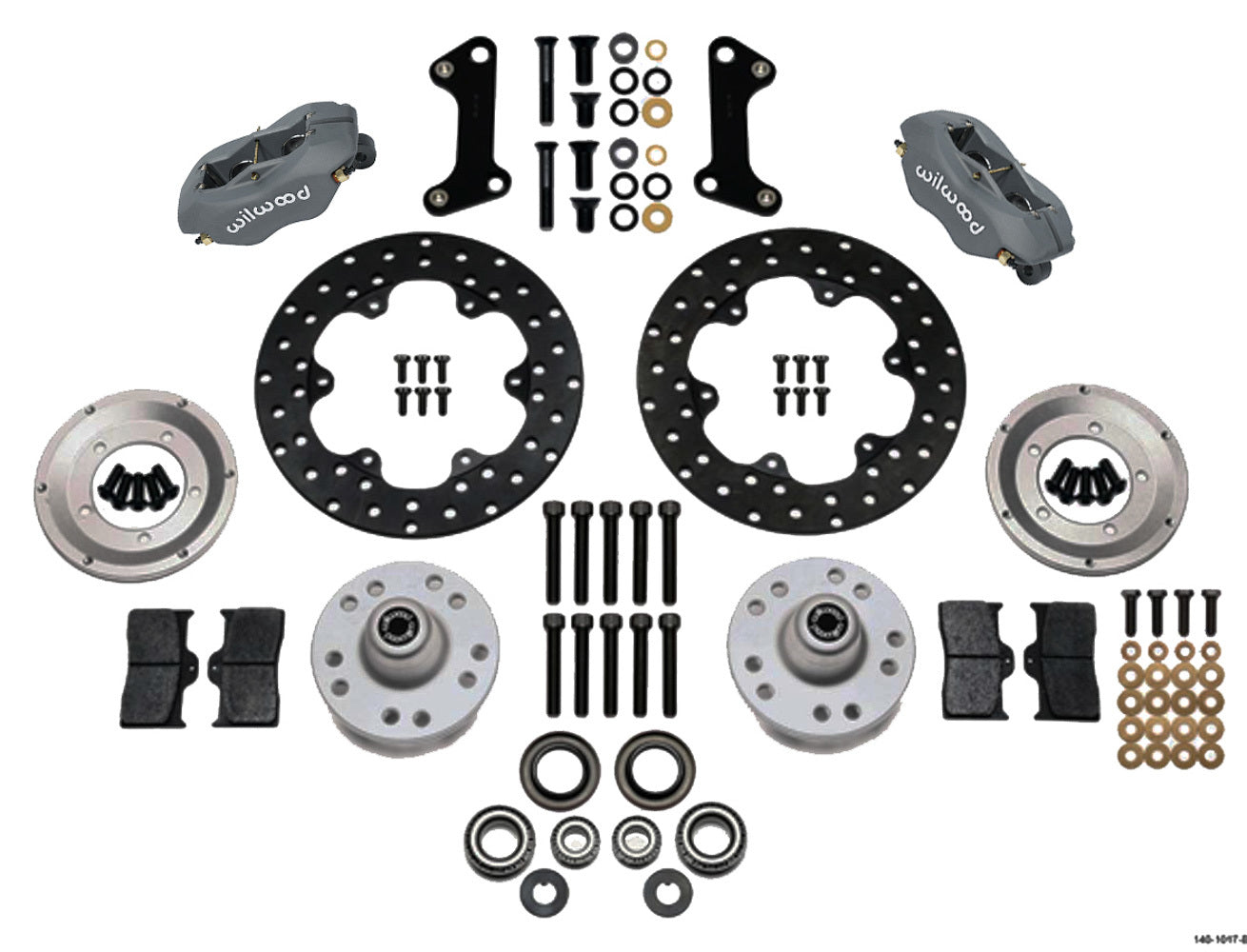 Brake System - Forged Dynalite Front Drag - Front - 4 Piston Caliper - 10.750 in Drilled Steel Rotor - Offset - Aluminum - Gray Anodized - GM 1964-72 - Kit