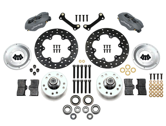 Brake System - Forged Dynalite Front Drag - Front - 4 Piston Caliper - 10.750 in Drilled Steel Rotor - Offset - Aluminum - Gray Anodized - GM F-Body 1982-92 - Kit