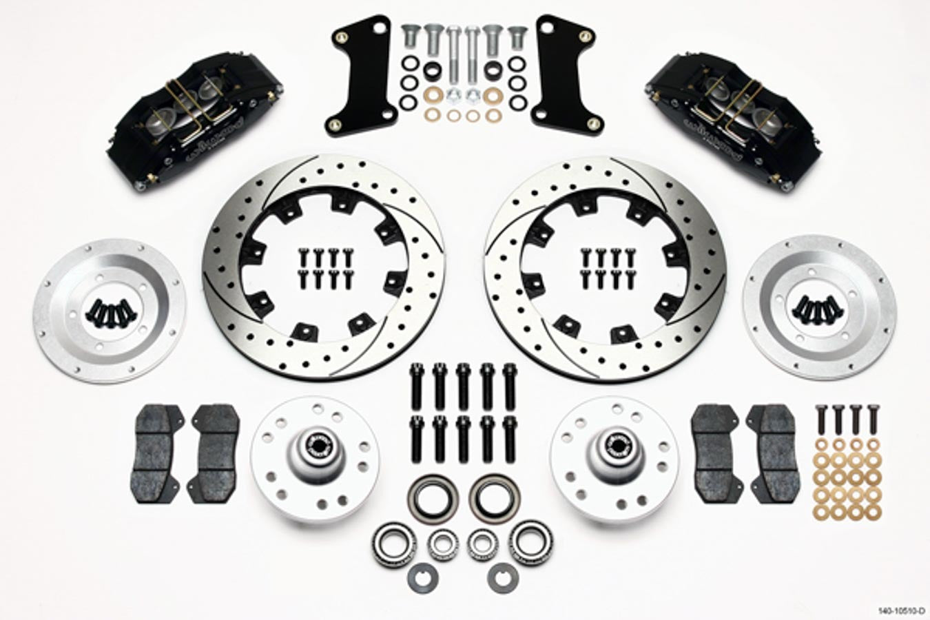 Brake System - Forged Dynapro 6 Big Brake - Front - 6 Piston Caliper - 12.190 in Drilled / Slotted Iron Rotor - Offset - Aluminum - Black Powder Coat - GM A-Body / F-Body / X-Body 1964-72 - Kit