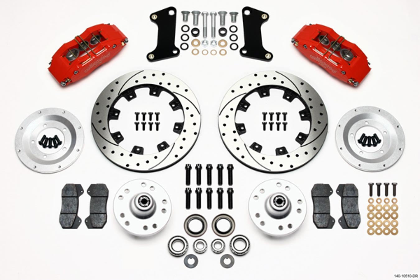 Brake System - Forged Dynapro 6 Big Brake - Front - 6 Piston Caliper - 12.190 in Drilled / Slotted Iron Rotor - Offset - Aluminum - Red Powder Coat - GM A-Body / F-Body / X-Body 1964-72 - Kit