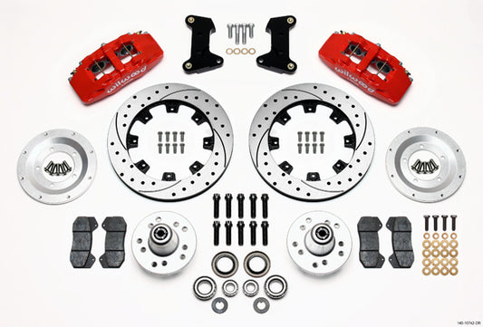 Brake System - Dynapro - Front - 6 Piston Caliper - 12.19 in Drilled / Slotted Iron Rotor - Offset Hub - Aluminum - Red Powder Coat - Ford Mustang II / Pinto 1974-78 - Kit