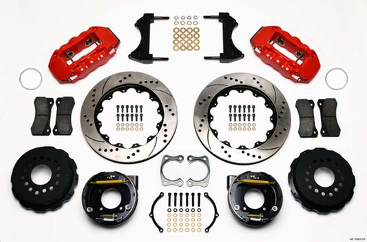 Brake System - AERO4 Big Brake - Rear - 4 Piston Caliper - 14.00 in Drilled / Slotted Iron Rotor - Aluminum - Red Powder Coat - GM - Kit