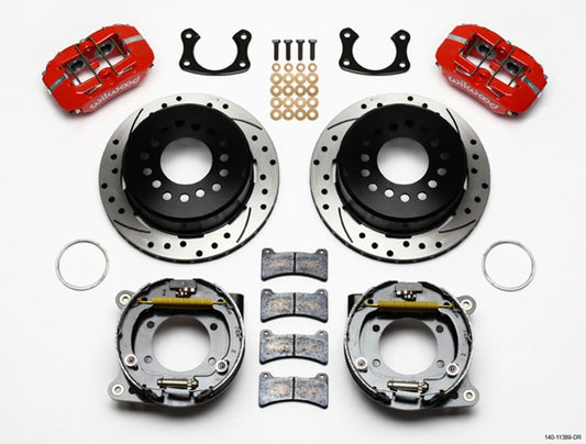 Brake System - Dynapro - Rear - 4 Piston Caliper - 11.00 in Drilled / Slotted Iron Rotor - Aluminum - Red Powder Coat - New Big Ford - Kit