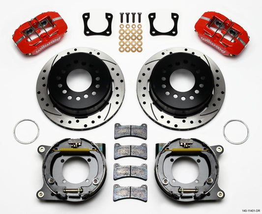 Brake System - Dynapro Low-Profile - Rear - 4 Piston Caliper - 11.000 in Slotted / Drilled Iron Rotor - Aluminum - Red Powder Coat - GM 12-Bolt - Kit