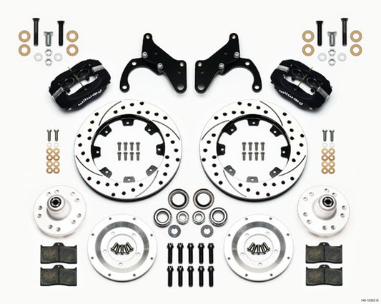 Brake System - Forged Dynalite Big Brake - Front - 4 Piston Caliper - 12.19 in Drilled / Slotted Iron Rotor - Aluminum - Black Powder Coat - GM B-Body 1965-68 - Kit