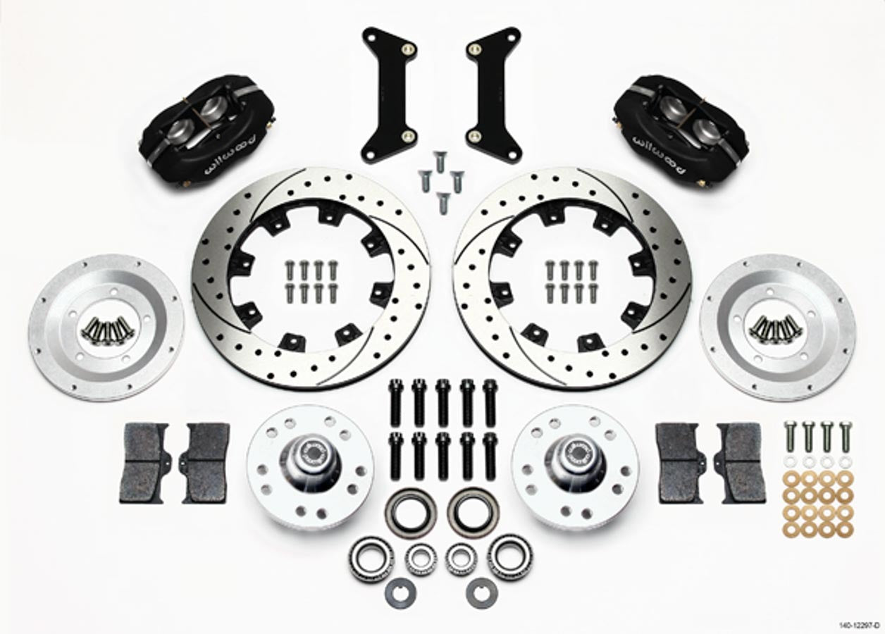 Brake System - Dynalite Big Brake - Front - 4 Piston Caliper - 12.19 in Drilled / Slotted Iron Rotor - Aluminum - Black Powder Coat - GM G-Body 1980-87 - Kit