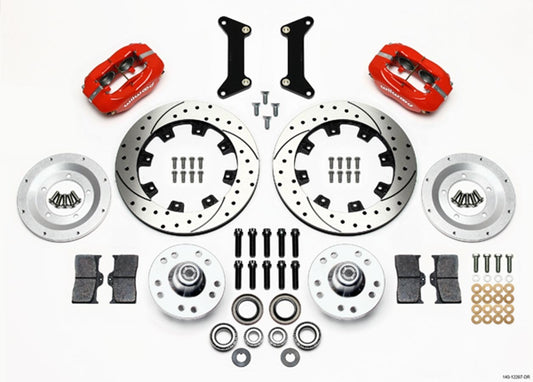 Brake System - Dynalite - Front - 4 Piston Caliper - 12.190 in Drilled / Slotted Iron Rotor - Aluminum - Red Powder Coat - GM G-Body 1980-87 - Kit