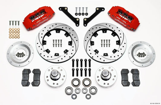 Brake System - Dynapro - Front - 6 Piston Caliper - 12.19 in Drilled / Slotted Iron Rotor - Offset Hat - Aluminum - Red Powder Coat - GM B-Body 1979-90 / F-Body 1979-81 / X-Body 1979 - Kit