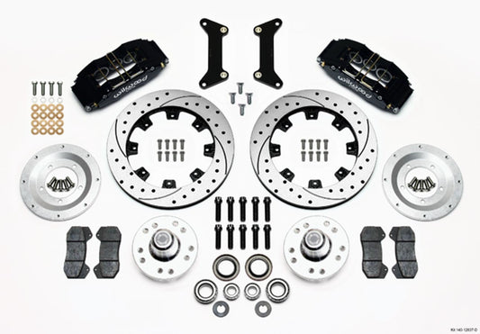 Brake System - Dynapro - Front - 6 Piston Caliper - 12.19 in Drilled / Slotted Iron Rotor - Offset Hub - Aluminum - Black Powder Coat - GM G-Body 1980-87 - Kit