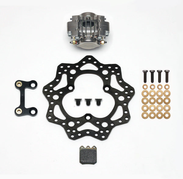 Brake System - Dynalite - Rear - 2 Piston Caliper - 11.000 in Drilled / Scalloped Steel Rotor - Aluminum - Gray Anodized - Left Front Only - Sprint Car Spindle - Kit