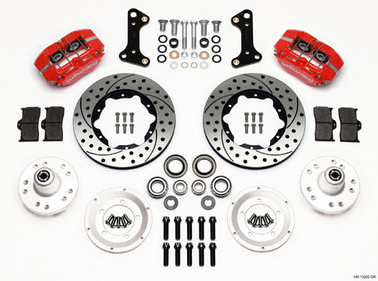 Brake System - Dynapro - Front - 4 Piston Caliper - 11.00 in Drilled / Slotted Iron Rotor - Offset Hat - Aluminum - Red Powder Coat - GM F-Body / X-Body 1967-72 - Kit