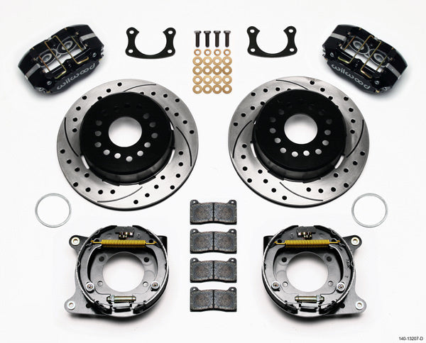 Brake System - Dynapro - Rear - 4 Piston Caliper - 12.19 in Drilled / Slotted Iron Rotor - Aluminum - Black Powder Coat - Big Ford - Kit