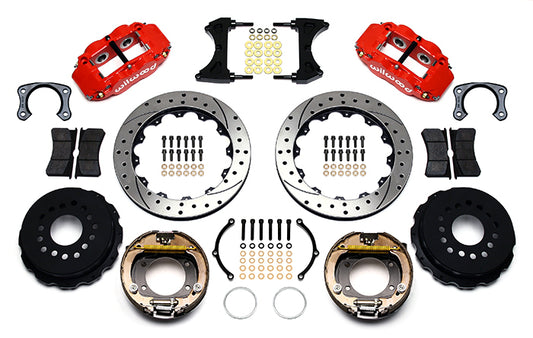 Brake System - Forged Narrow Superlite 4R Big Brake - Rear - 4 Piston Caliper - 12.88 in Drilled / Slotted Iron Rotor - Aluminum - Red Powder Coat - Big Ford - Kit