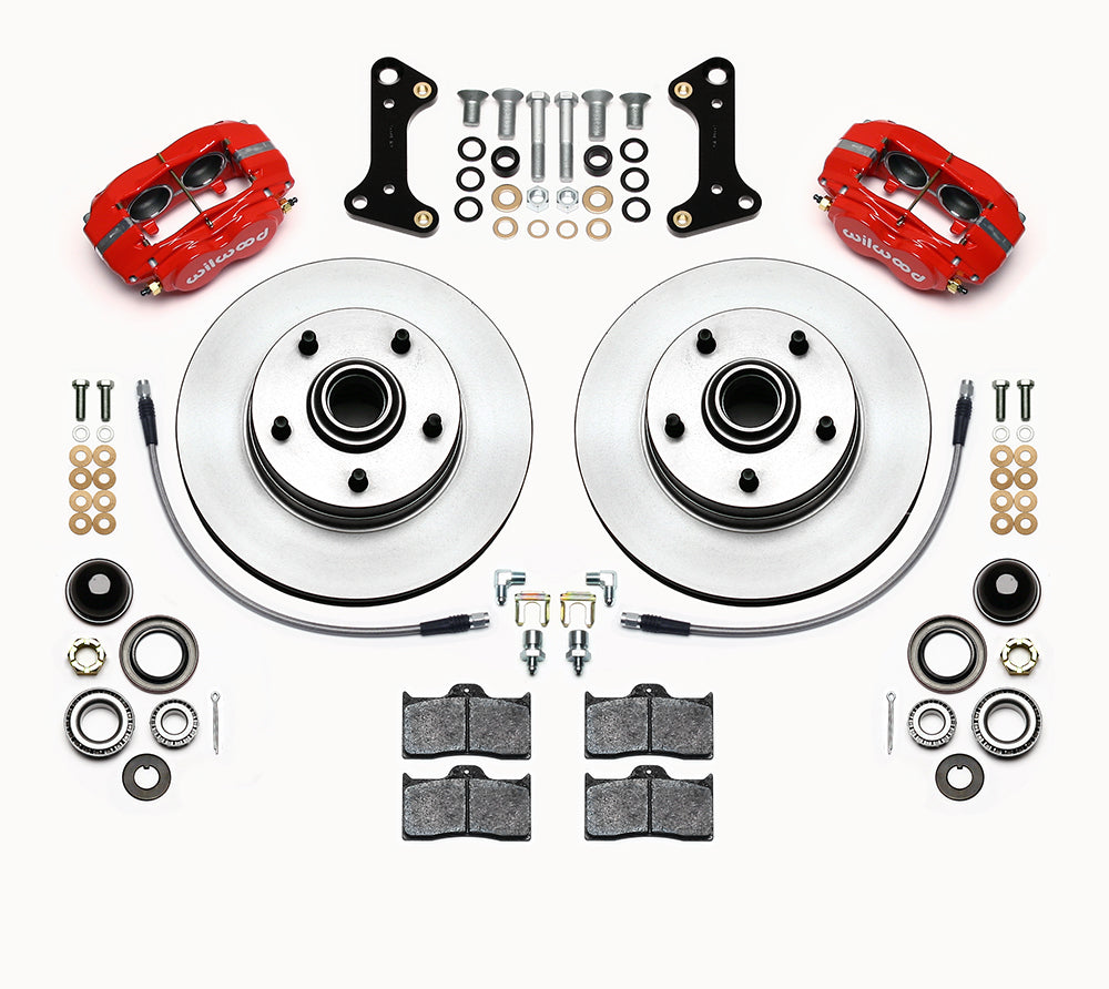 Brake System - Dynalite - Front - 4 Piston Caliper - 11.00 in Plain Iron Rotor - Aluminum - Red Powder Coat - GM F-Body 1967-69 - Kit