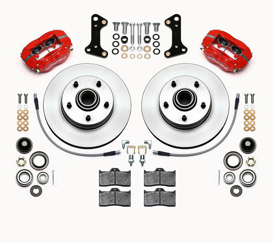 Brake System - Dynalite - Front - 4 Piston Caliper - 11.00 in Plain Iron Rotor - Aluminum - Red Powder Coat - GM F-Body 1967-69 - Kit