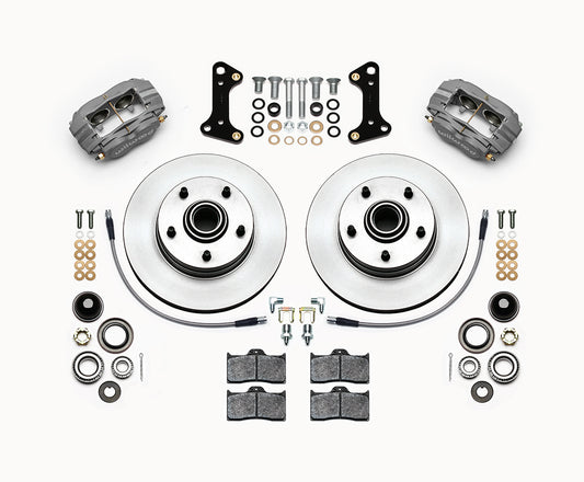 Brake System - Dynalite - Front - 4 Piston Caliper - 11.000 in Plain Iron Rotor - Aluminum - Gray Anodized - GM A-Body / F-Body / X-Body 1964-74 - Kit