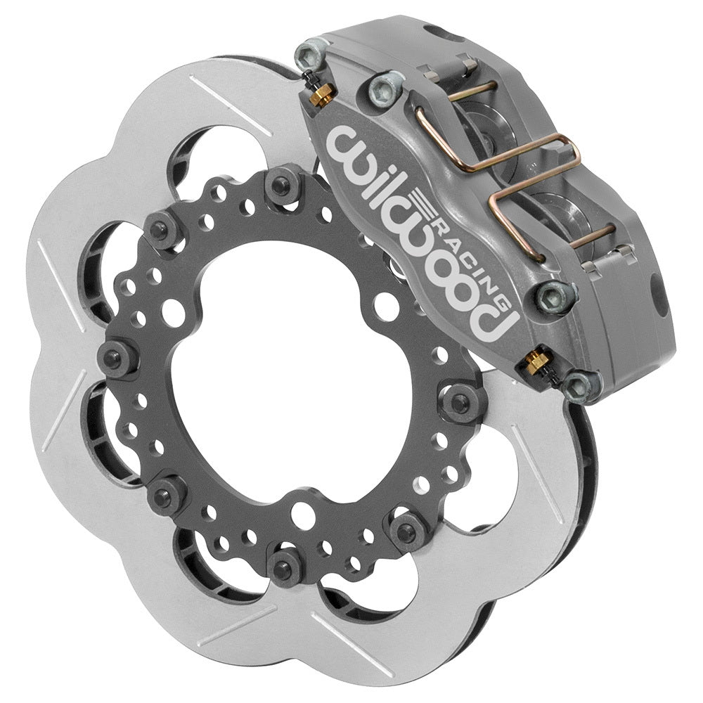 Brake System - Dynapro Radial - Front - 4 Piston Caliper - 11.75 in Slotted / Scalloped Steel Rotor - Aluminum - Gray Anodized - Sprint Car - Kit