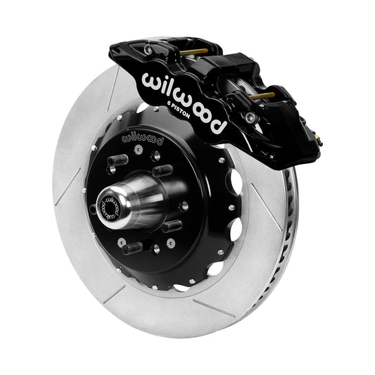 Brake System - AERO6 Big Brake - Front - 6 Piston Caliper - 14.00 in Drilled / Slotted Iron Rotor - Offset - Aluminum - Black Powder Coat - GM G-Body 1980-87 - Kit