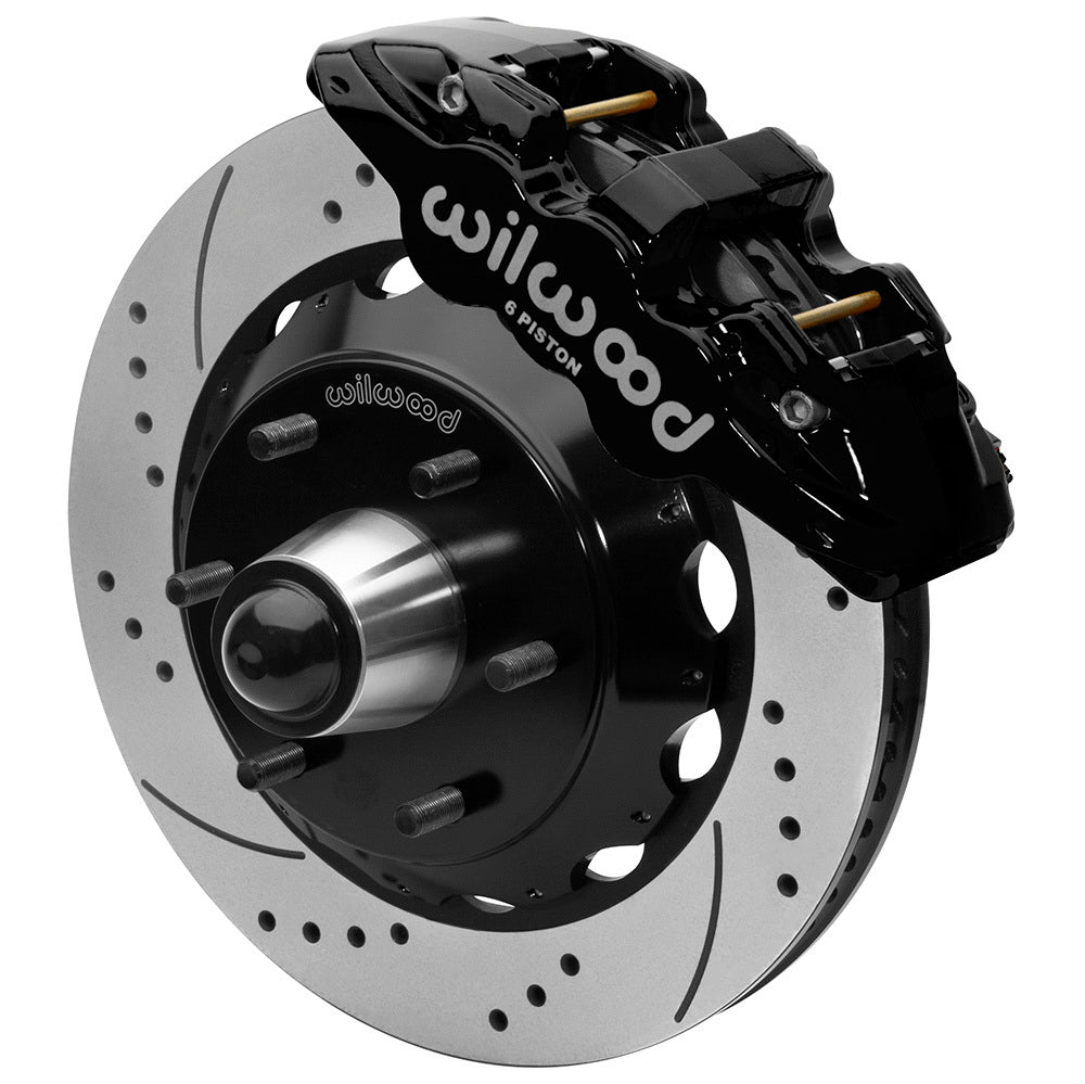 Brake System - AERO6 Big Brake - Front - 6 Piston Caliper - 14 in Drilled / Slotted Iron Rotor - Aluminum - Black Powder Coat - GM - Kit