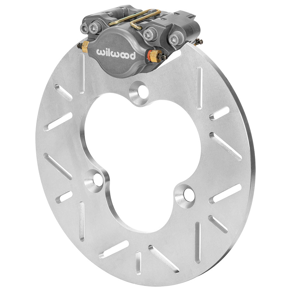 Brake System - Dynalite - Front - 2 Piston Caliper - 10.000 in Slotted Titanium Rotor - Aluminum - Gray Anodized - Left Front Only - Sprint Car Spindle - Kit