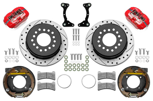 Brake System - Forged Dynapro Low-Profile - Rear - 4 Piston Caliper - 11.000 in Drilled / Slotted Iron Rotor - Aluminum - Red Powder Coat - GM G-Body 1978-88 - Kit