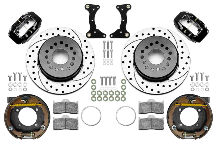 Brake System - Forged Dynalite - Rear - 4 Piston Caliper - 12.19 in Drilled / Slotted Iron Rotor - Aluminum - Black Powder Coat - GM G-Body 1978-88 - Kit