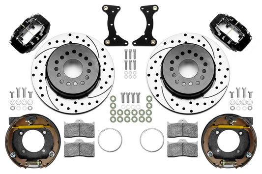 Brake System - Forged Dynalite - Rear - 4 Piston Caliper - 12.19 in Drilled / Slotted Iron Rotor - Aluminum - Black Powder Coat - GM G-Body 1978-88 - Kit