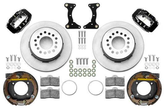 Brake System - Forged Dynalite - Rear - 4 Piston Caliper - 12.19 in Plain Iron Rotor - Aluminum - Black Powder Coat - GM G-Body 1978-88 - Kit