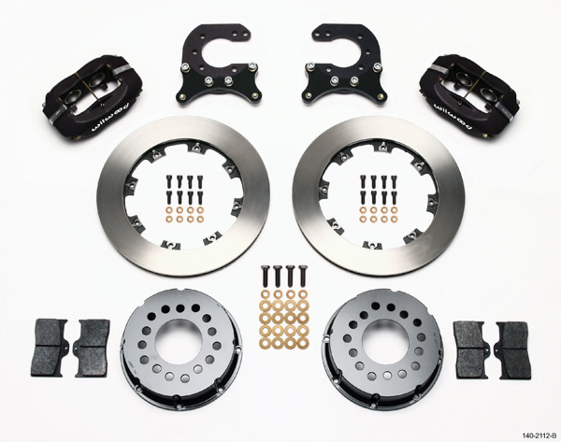 Brake System - Dynalite - Rear - 4 Piston Caliper - 12.000 in Plain Iron Rotor - Offset Hat - Aluminum - Black Powder Coat - GM 12-Bolt - Kit