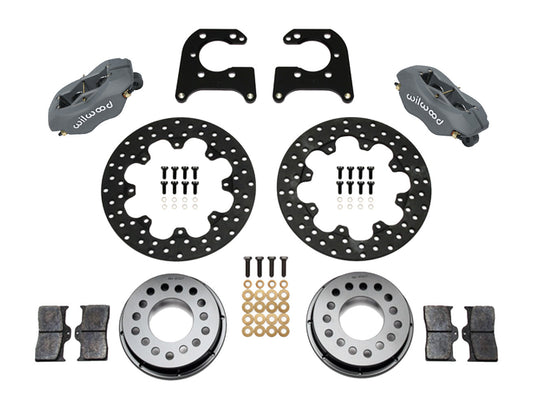 Brake System - Dynalite - Rear - 4 Piston Caliper - 12.000 in Drilled Steel Rotor - Offset Hat - Aluminum - Gray Anodized - Big Ford - Kit