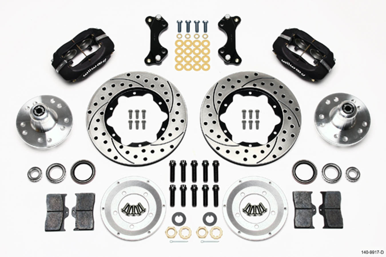 Brake System - Dynalite - Front - 4 Piston Caliper - 11.00 in Drilled / Slotted Iron Rotor - Offset - Aluminum - Black Powder Coat - ProSpindle - Kit