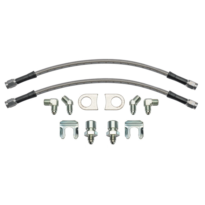 Brake Hose Kit - Flexline - DOT Approved - 12 in 3 AN Hose - 3 AN Straight Female Inlet - 3 AN Straight Female Outlet - Fittings / Hardware - Braided Stainless - Universal - Kit