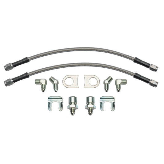 Brake Hose Kit - Flexline - DOT Approved - 12 in 3 AN Hose - 3 AN Straight Female Inlet - 3 AN Straight Female Outlet - Fittings / Hardware - Braided Stainless - Universal - Kit