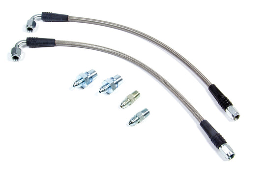 Brake Hose Kit - Flexline - DOT Approved - 14 in - 3 AN Hose - 3 AN Straight Inlet - 3 AN Straight Outlet - Fittings - Braided Stainless - Front - GM F-Body 1993-2002 - Kit