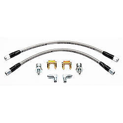 Brake Hose Kit - Flexline - DOT Approved - 14 in - 3 AN Hose - 3 AN Straight Inlet - 3 AN Straight Outlet - Fittings Included - Braided Stainless - Front - GM F-Body 1967-72 - Kit