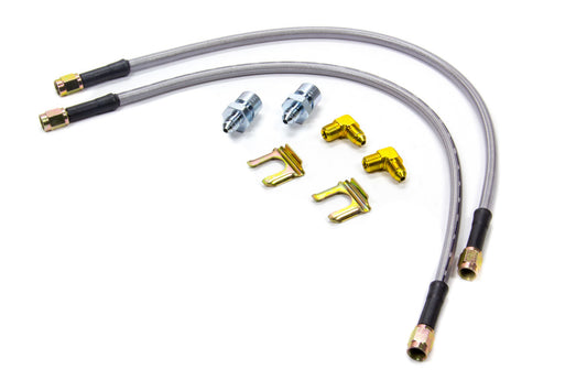 Brake Hose Kit - Flexline - DOT Approved - 18 in - 3 AN Hose - 3 AN Straight Inlet - 3 AN Straight Outlet - Fittings Included - Braided Stainless - Front - Various Applications - Kit