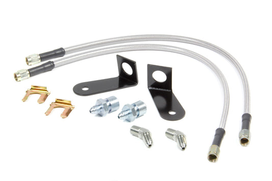 Brake Hose Kit - Flexline - DOT Approved - 18 in - 3 AN Hose - 3 AN Straight Inlet - 3 AN Straight Outlet - Fittings / Hardware - Braided Stainless - Ford Mustang 1970-73 - Kit