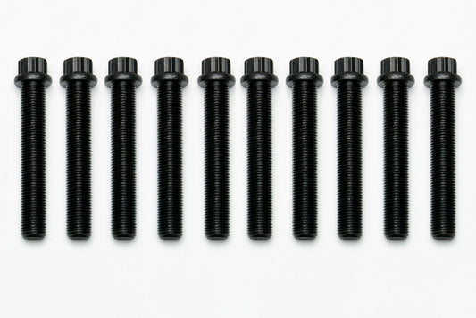 Wheel Stud - 1/2-20 in Thread - 3 in Long - 12 Point Head - Steel - Black Oxide - Set of 10