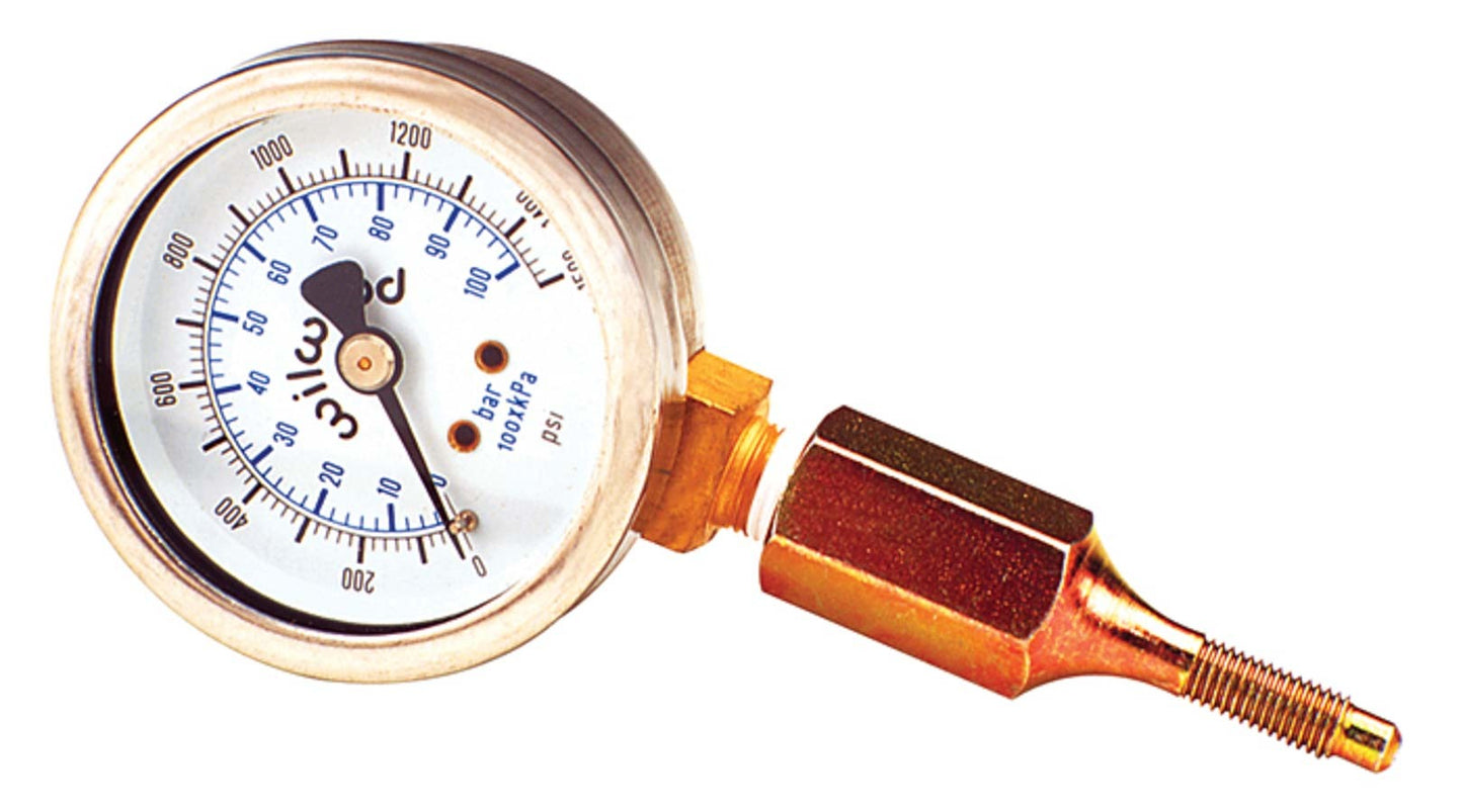 Brake Pressure Gauge - 0-1500 psi - Mechanical - Analog - 2 in Diameter - 1/8 in NPT Port - White Face - Each