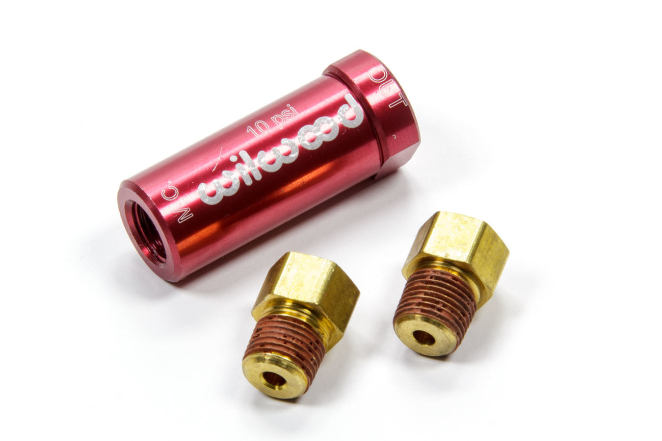 Residual Pressure Valve - 10 lb - 1/8 in NPT Inlet - 1/8 in NPT Outlet - 3/8-24 in Inverted Flare Fittings Included - Aluminum - Red Anodized - Drum Brake - Each