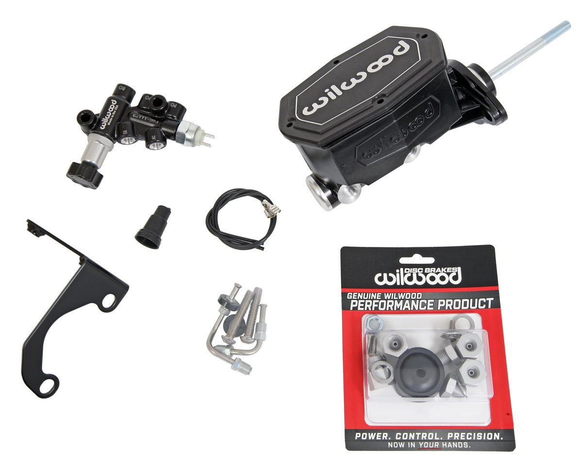 Master Cylinder - Tandem - 0.938 in Bore - 1.10 in Stroke - Integral Reservoir - Aluminum - Black Paint - Kit