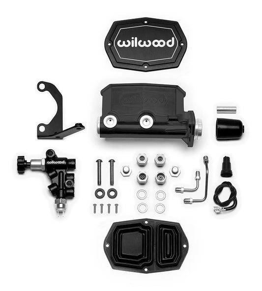 Master Cylinder - Tandem - 1 in Bore - 1.100 in Stroke - Integral Reservoir - Proportioning Valve - Aluminum - Black Anodized - Kit