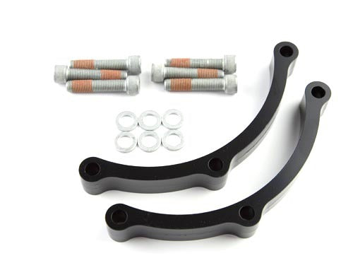 Brake Caliper Spacer - 0.482 in Thick Rotor - 2.5 in / 2.81 in Mounting Hose Offset - Aluminum - Black Anodized - Dynalite ll Calipers - Pair