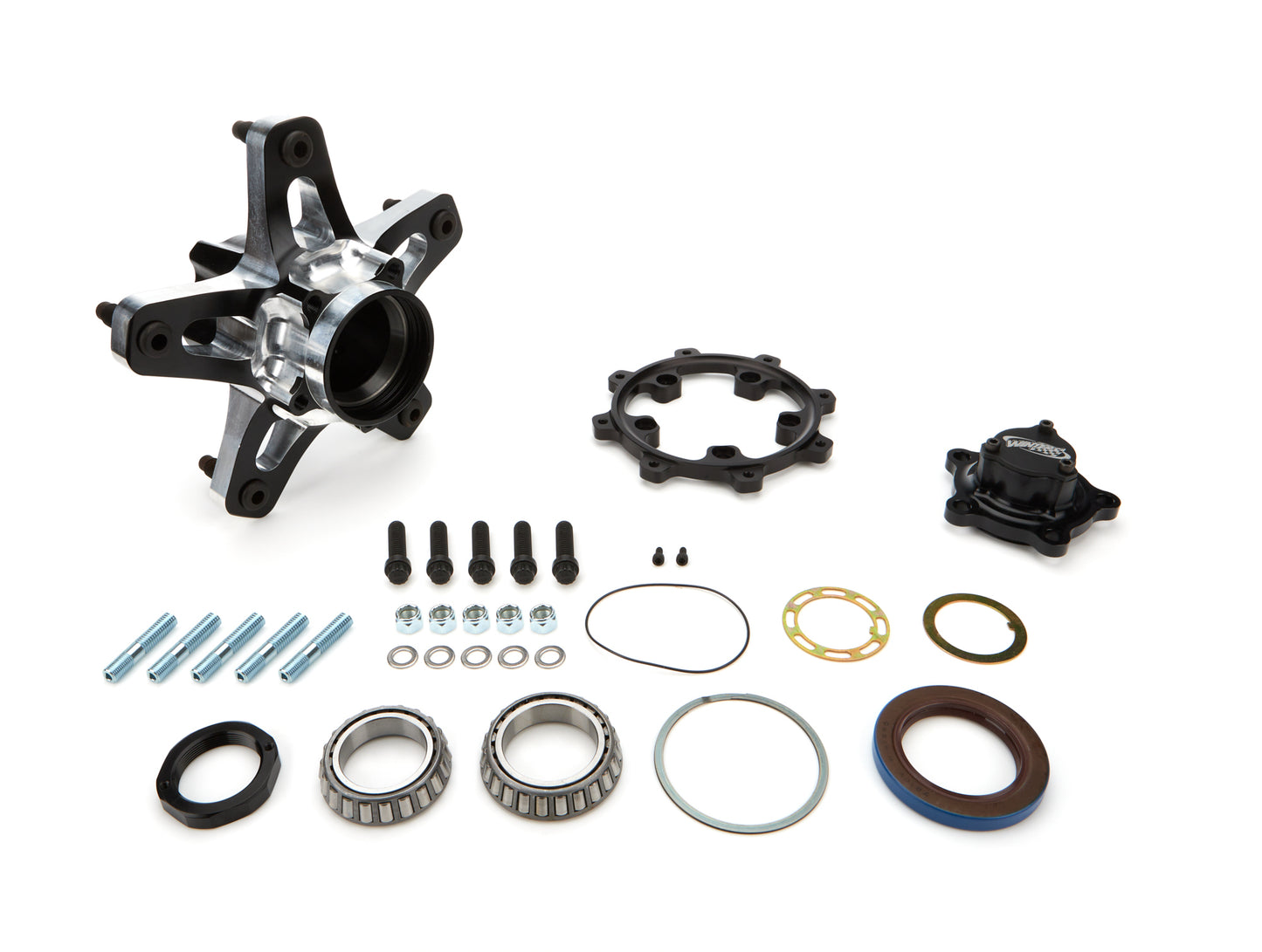 Wheel Hub - Trackstar 10 - Rear - Wide 5 - 24 Spline Drive Flange - Bearings / Seals / Hardware / Wheel Studs Included - Gun Drilled Studs Option - Aluminum - Black Anodized - Each