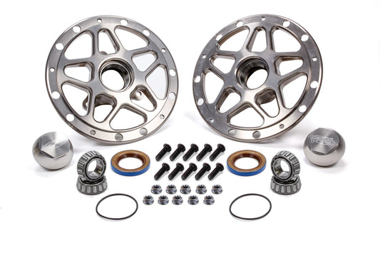 Wheel Hub - Front - 2 Direct Mount Hubs - Bearings / Dust Caps / Nuts / Wheel Studs Included - Aluminum - Silver Anodized - Pair